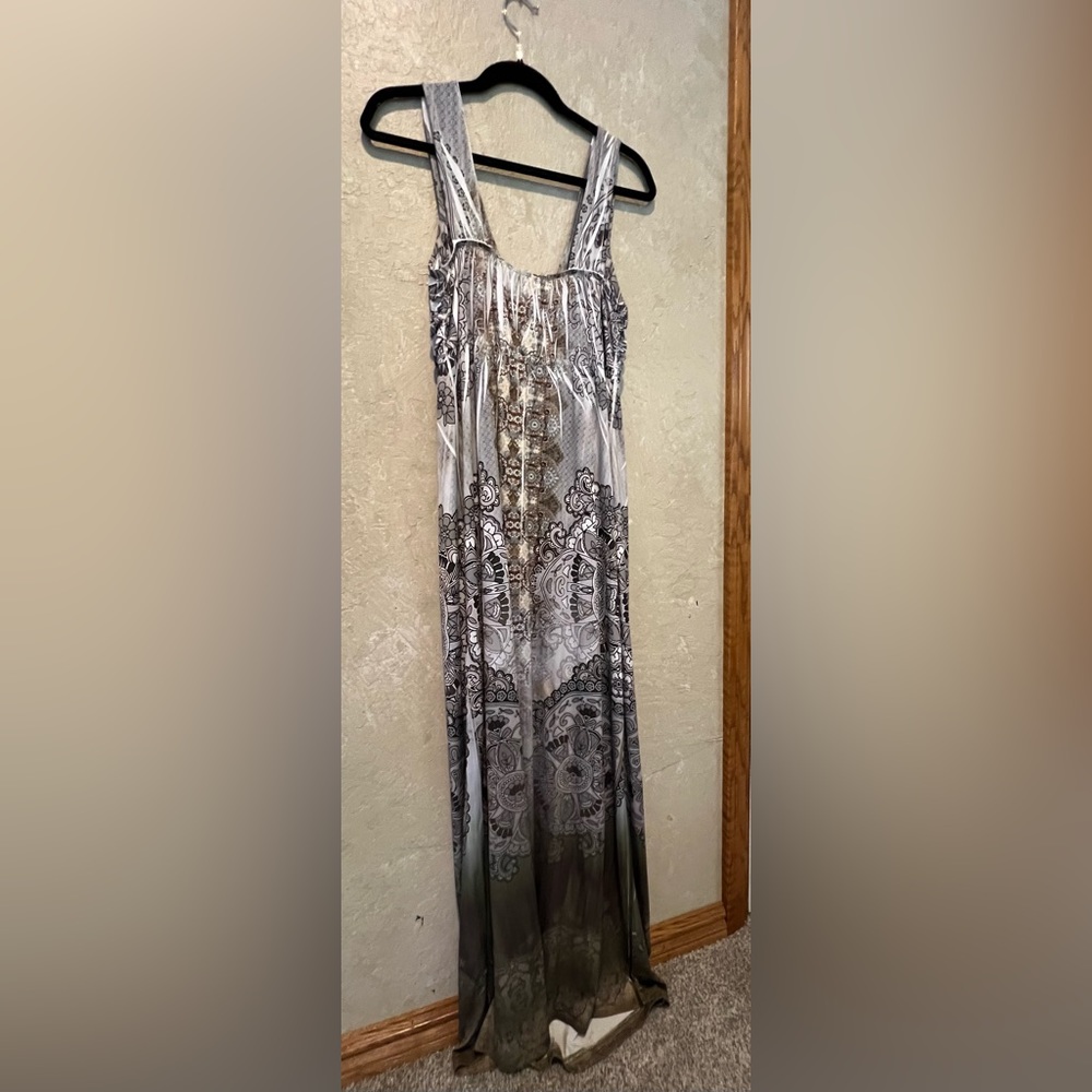 Boho tank maxi dress with rhinestone neck embellishments